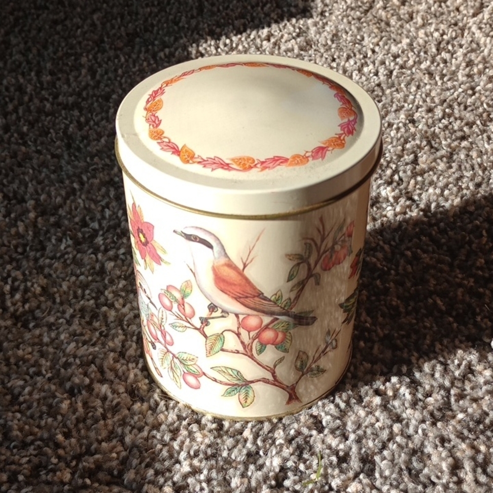 Floral Bird Design Tin Container